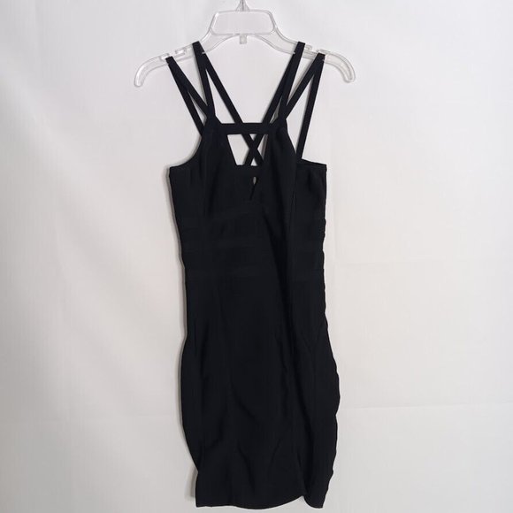 y2k BeBe Bandage dress Black SMALL Mini Strappy Exposed Zip Party Dress - Picture 2 of 11